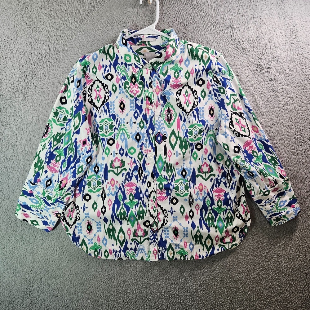 Chico's Shirt Top Women‎ Size 3 US 14 Aztec Geometric Print Colorful